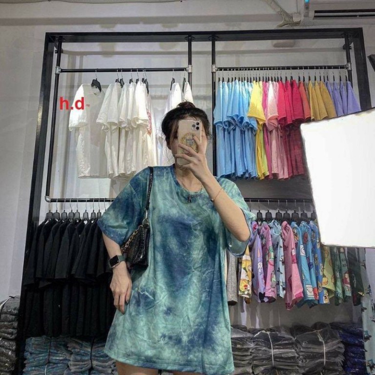 (Ảnh thật và video shop tự quay)Áo Thun loang màu Unisex Xanh Rêu form thụng nam nữ tay lỡ❤Áo nhóm áo lớp❤