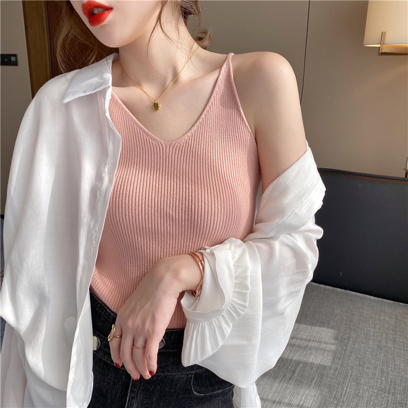 Knitted sling white camisole cro | BigBuy360 - bigbuy360.vn