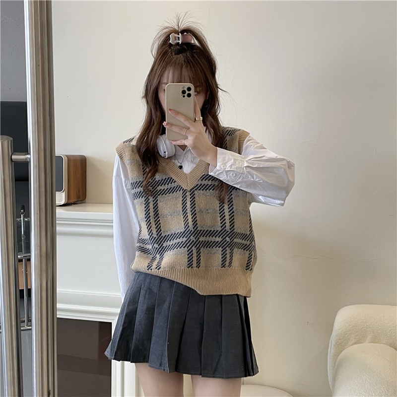 Áo khoác len cổ chữ V dáng rộng phong cách Hàn Quốc