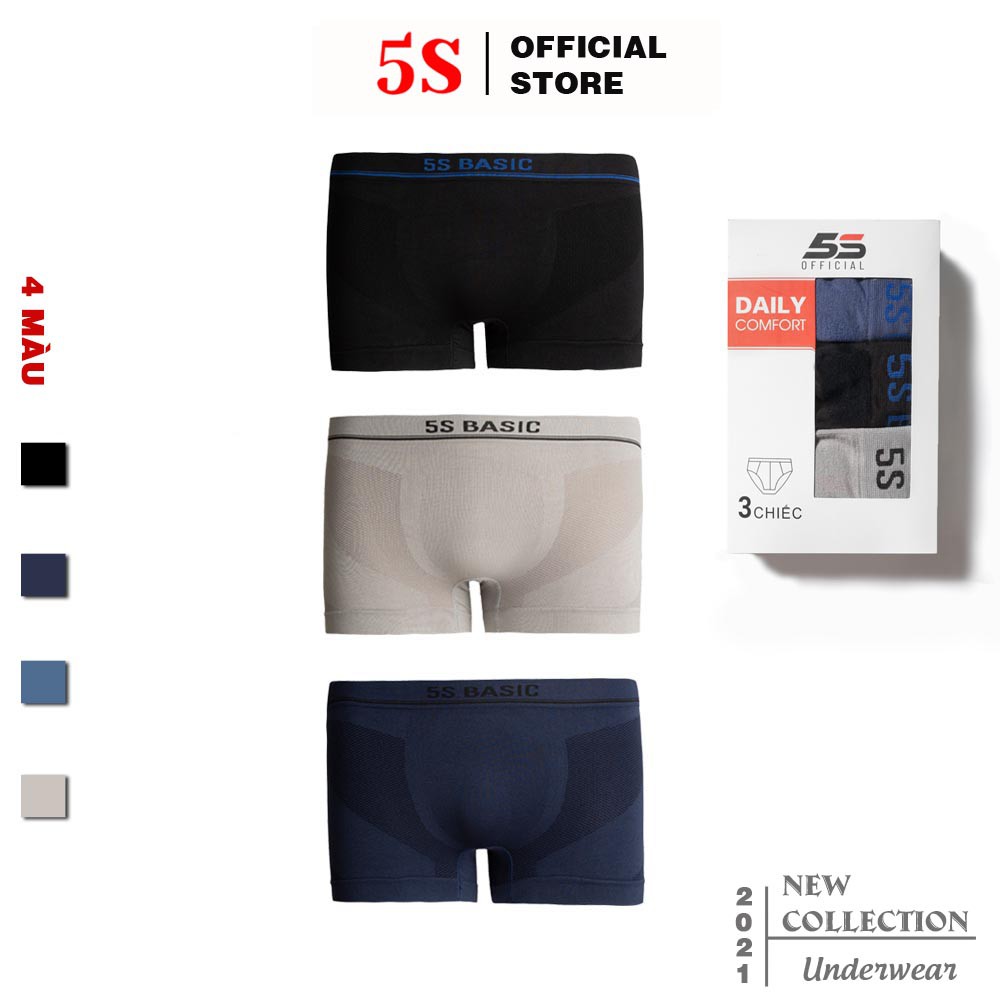 Combo 3 Quần Lót Nam Boxer 5S, Cạp Dệt Không Đường May, Thấm Hút, Co Giãn, Kháng Khuẩn Cực Tốt (X3-SIP21010BOX).