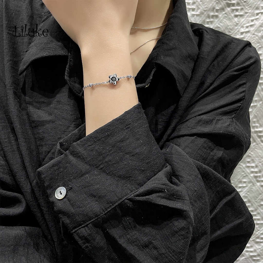 Vòng Tay Hợp Kim Mạ Bạc Trang Trí Hoa Năm Cánh Đính Đá Thời Trang Cho Nữ