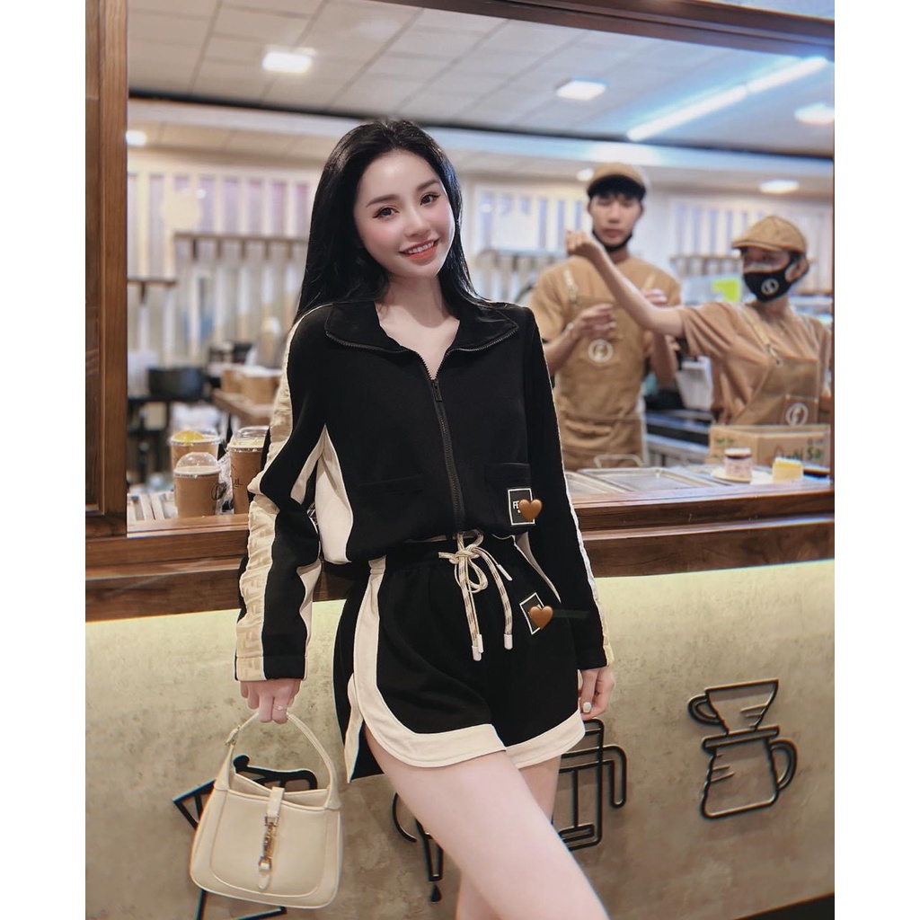 Set áo croptop chân váy thun cotton lạnh body mùa thu áo hoodie quần sooc cá tính