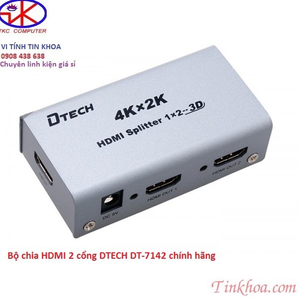 (Freeship) Bộ chia HDMI 2 cổng DTECH DT-7142/7142A hỗ trợ trình chiếu 4K-2K .