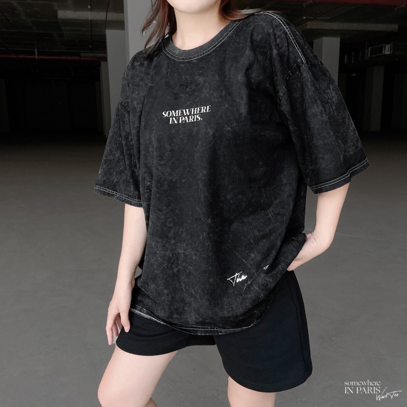 Áo phông wash SOMEWHERE IN PARIS chất cotton form suông unisex nam nữ