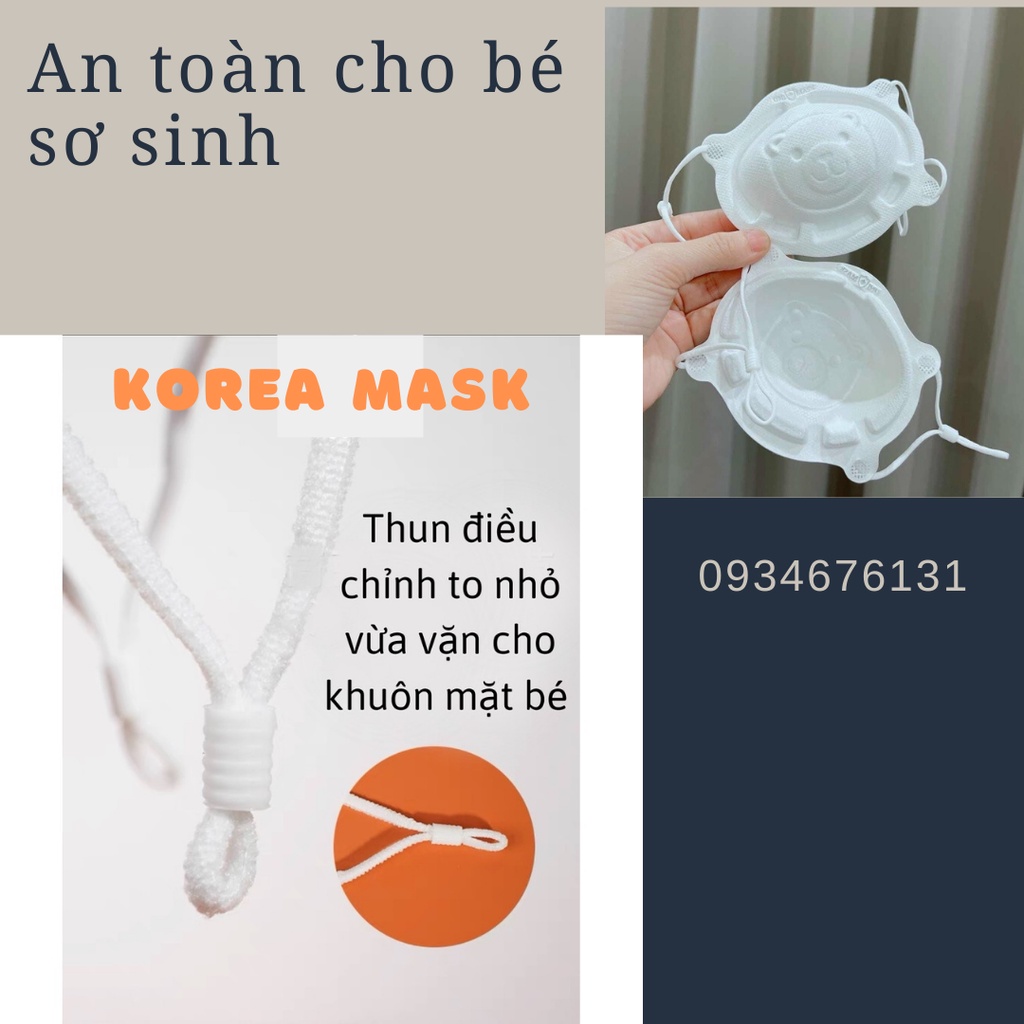 Khẩu trang hình gấu 3D cho bé từ 1-3 tuổi thương hiệu UNIMASK xuất Nhật ( Túi 03 cái, quai đeo điều chỉnh độ dài)