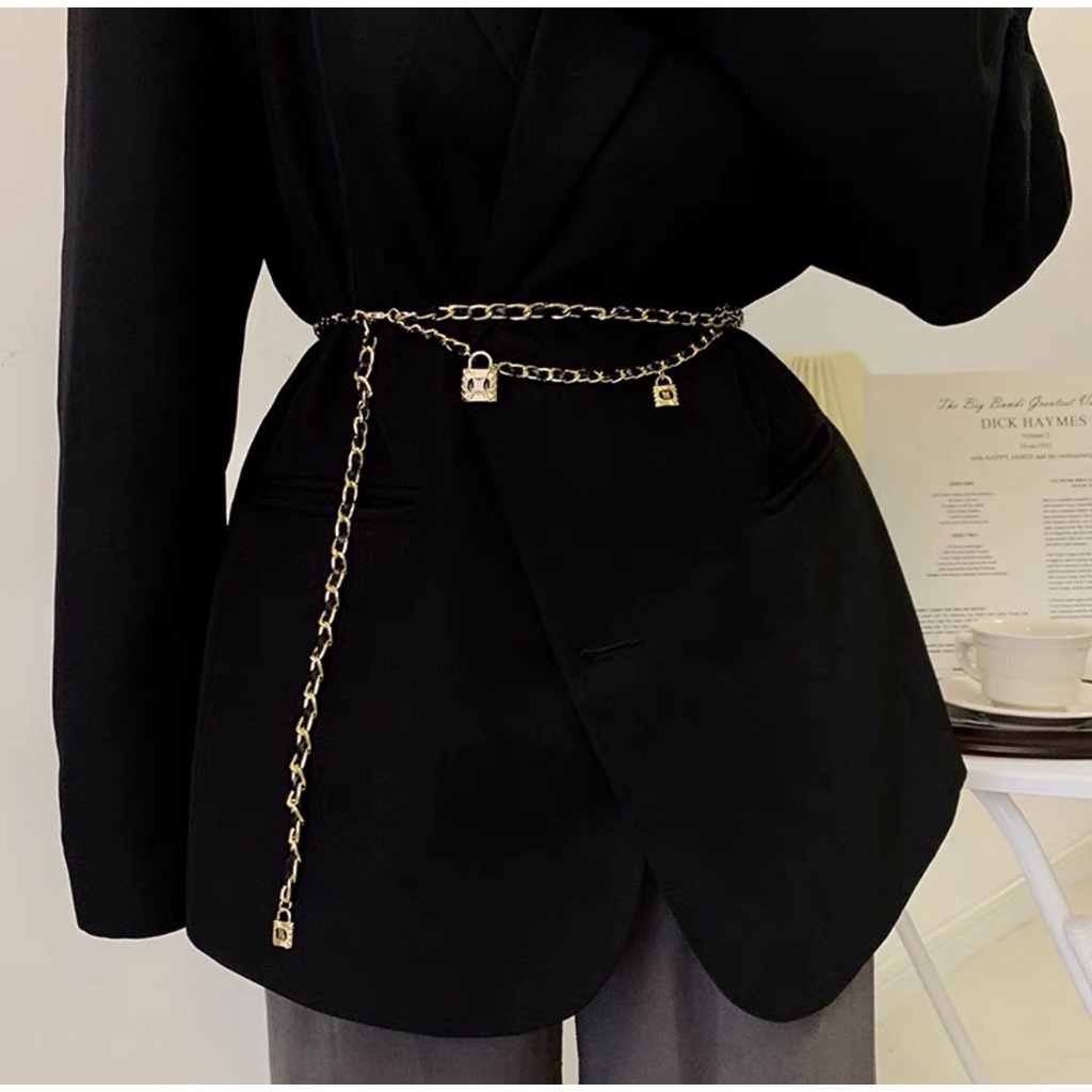 Đai váy thắt lưng belt xích phối da ba khóa hai tầng phối đồ cực chất