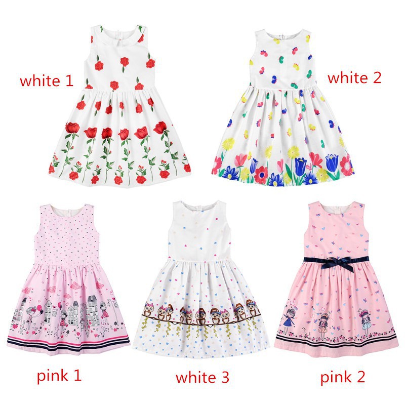 Đầm xòe không tay đính nơ họa tiết xinh xắn cho bé gái