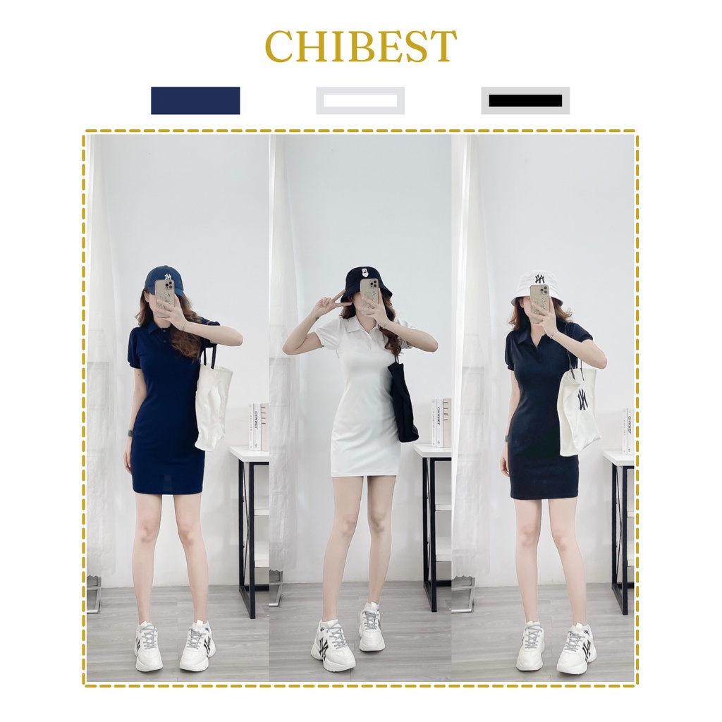 Đầm body Tay Ngắn bồng Cổ Polo Ôm Dáng  Thời Trang Cho Nữ CHIBEST LDB78