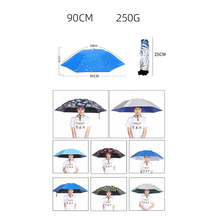 Đội mũ ô che nắng câu cá ngoài trời hái trà vệ sinh chống nắng ô dù gấp cỡ lớn