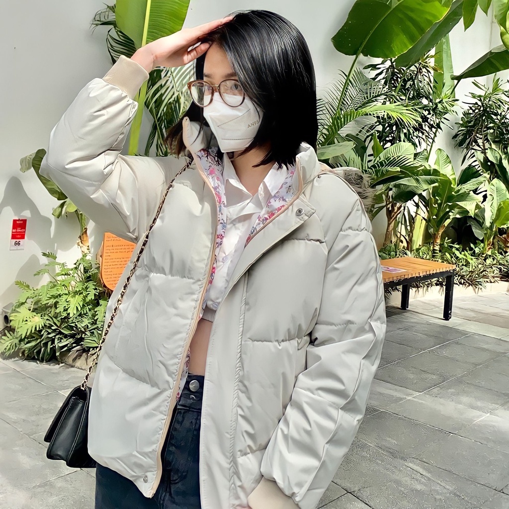 Áo Khoác Phao Nữ Mũ Lông Chồn 🦋 Áo Đại Hàn Nữ Lót Bông Dáng Rộng 5 Màu 🦋