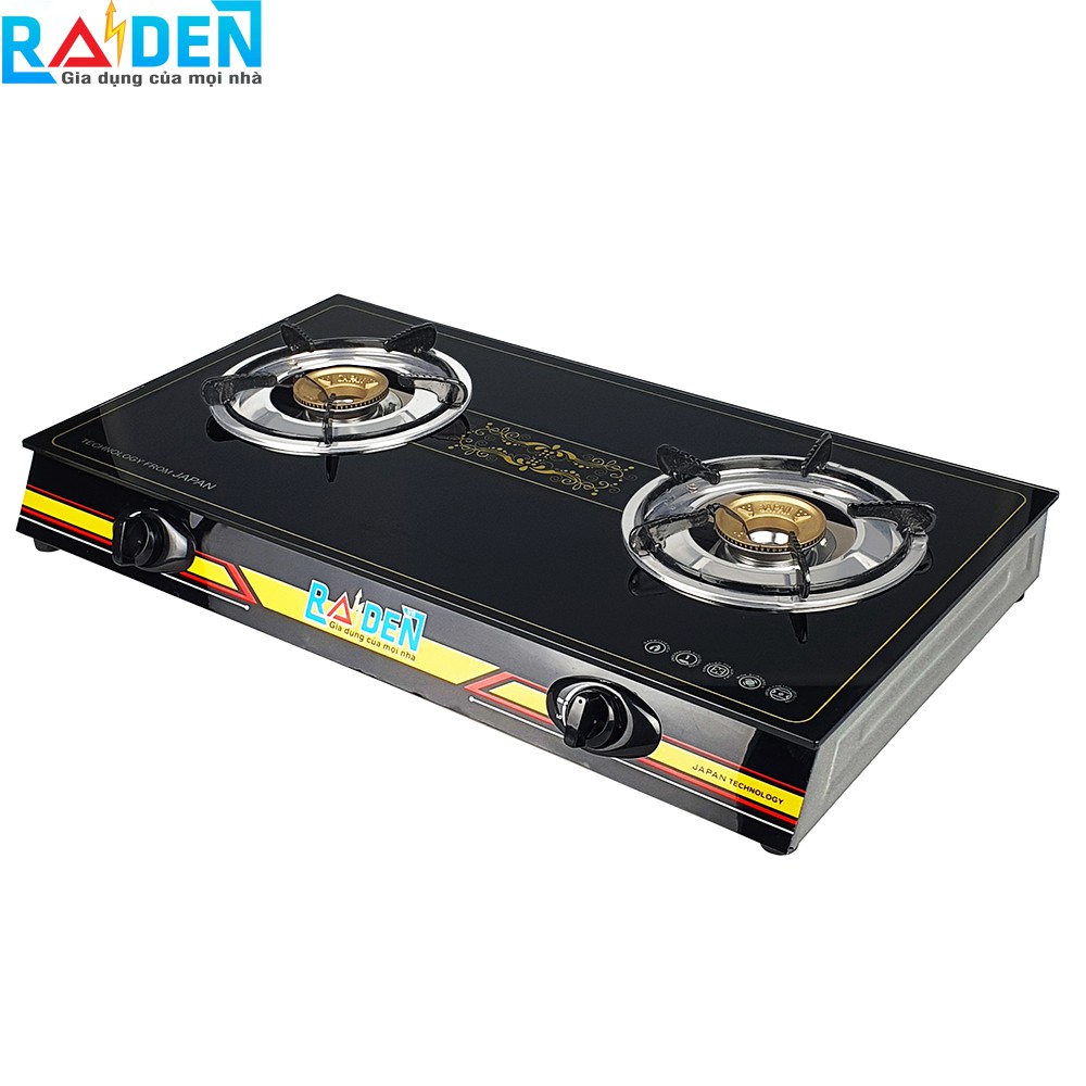 Bếp ga đôi Raiden RD-369 đầu đốt đồng, mặt kính cường lực