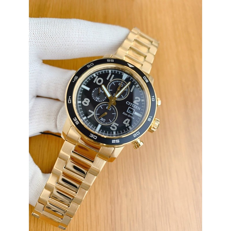 Đồng hồ nam Citizen Eco-Drive Men's Brycen Chronograph Date Gold-Tone CA máy Ecodrive sạc năng lượng