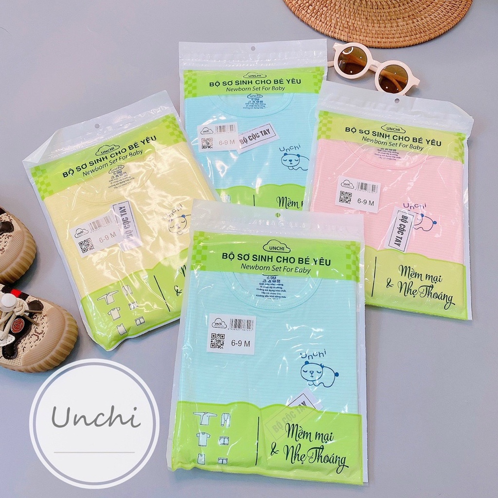 Bộ dài tay Unchi chất peptit nền trắng cổ màu cực đẹp cho bé trai bé gái Namkidshop