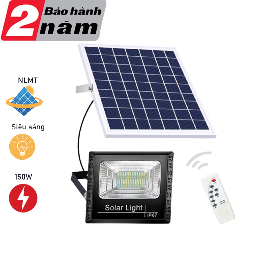 Đèn năng lượng mặt trời 150W, vỏ nhựa ABS cao cấp chống nước IP67, bảo hành 24 tháng