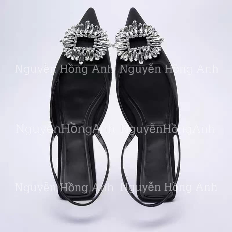 giày guốc quai hậu bít mũi hở gót đính đá chất gân gót cao 4p (FULL HỘP-hàng QC) siêu hot s199