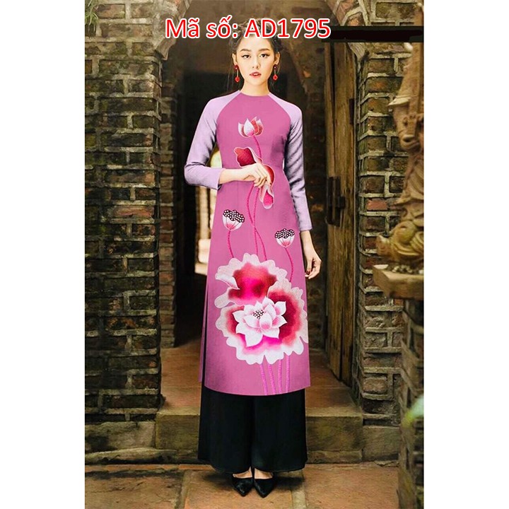 ⚡️ có big size 5XL ⚡️ AD1795 Set áo dài cách tân đi chùa in 3D họa tiết hoa sen cổ tròn tay rap lăng màu kèm quần