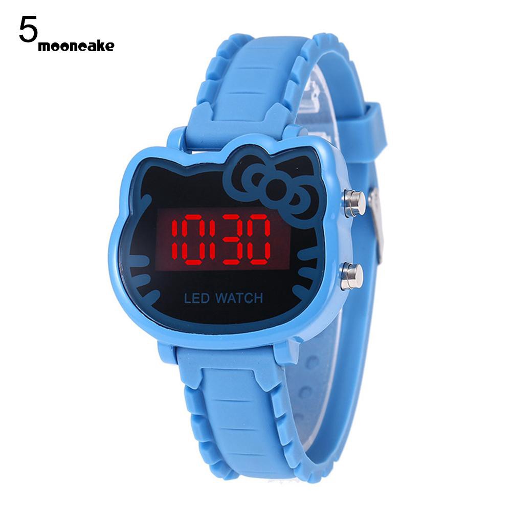 Đồng hồ điện tử dây silicon hình mèo Hello Kitty dành cho bé gái