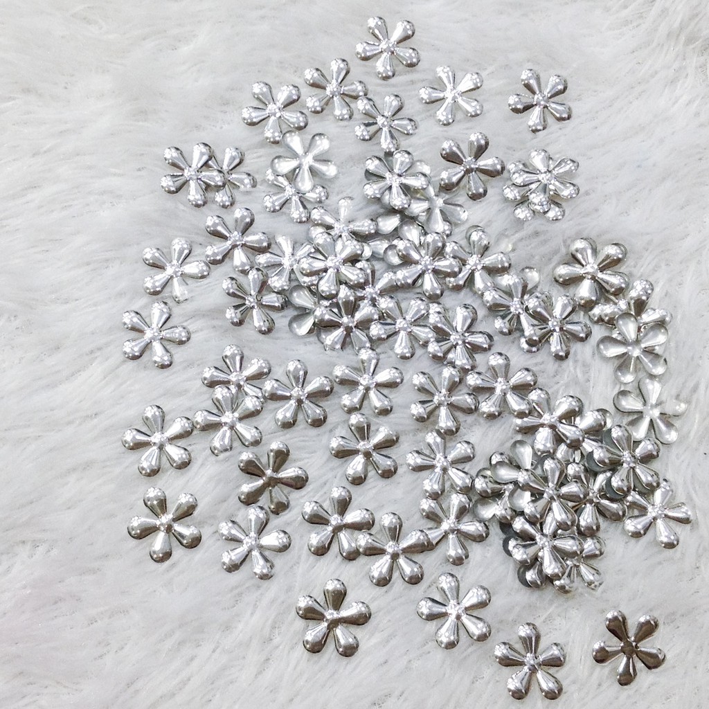 10 hoa mai bạc ủi nhiệt bông nhôm đính dán quần áo trang trí váy đầm size 1.6cm