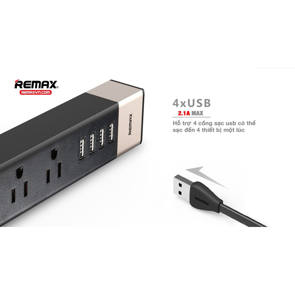 Ổ CẮM ĐIỆN REMAX RU-S2 CHÍNH HÃNG KIÊM CỐC SẠC 4 CỔNG USB - BẢO HÀNH 6 THÁNG - HÀNG CHÍNH HÃNG