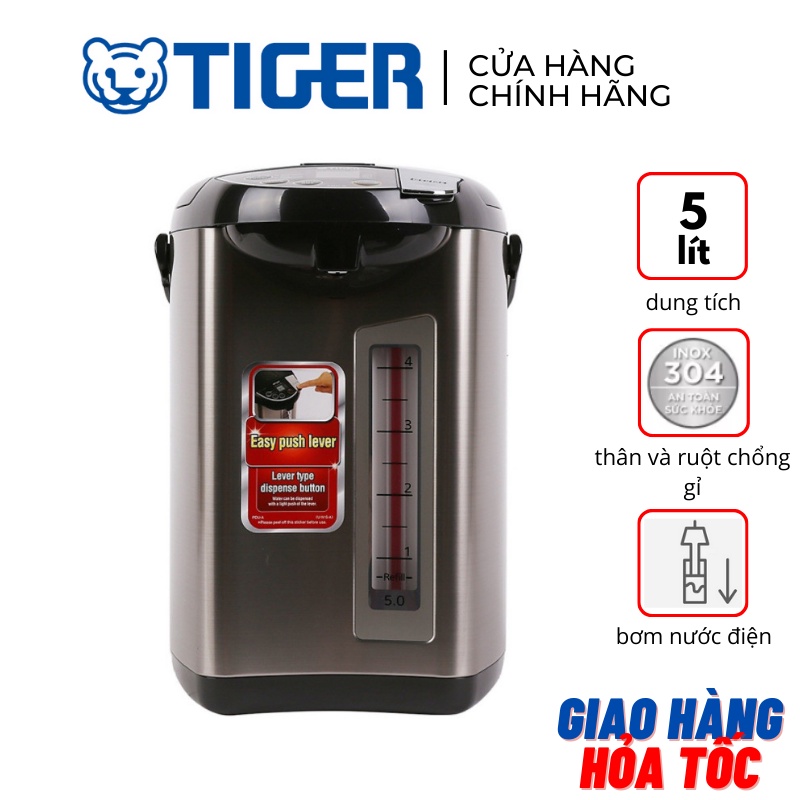 Bình thủy điện tử bơm điện khử mùi Clo 5 lít Tiger PDU-A50W 928W - Hàng chính hãng