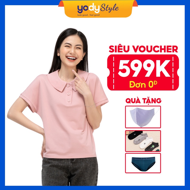 Áo polo nữ cổ sen YODY thêu chữ cao cấp, áo thun mắt chim bền đẹp - APN3732