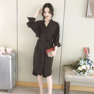 Đầm váy freesize suông đen tay lỡ cột eo