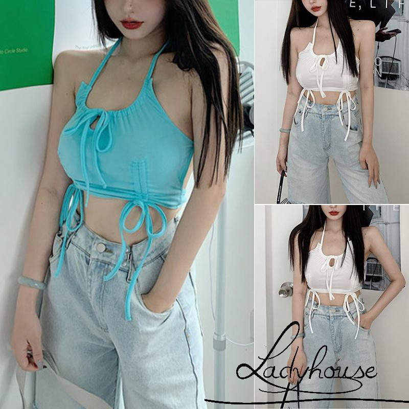 Áo Croptop Không Tay Hở Lưng Màu Sắc Đơn Giản Cho Nữ
