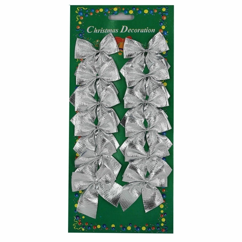 Set 12 Nơ Màu Vàng / Bạc Trang Trí Cây Thông Noel / Giáng Sinh