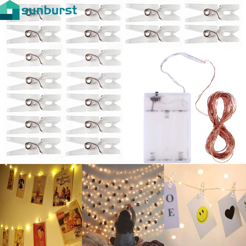 Dây đèn LED 5/10m kèm kẹp nhựa trong suốt treo ảnh trang trí nhà cửa