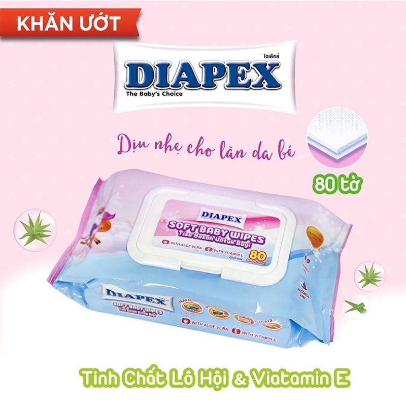 Khăn Ướt Cao Cấp DIAPEX 80 tờ ] Combo 3 gói
