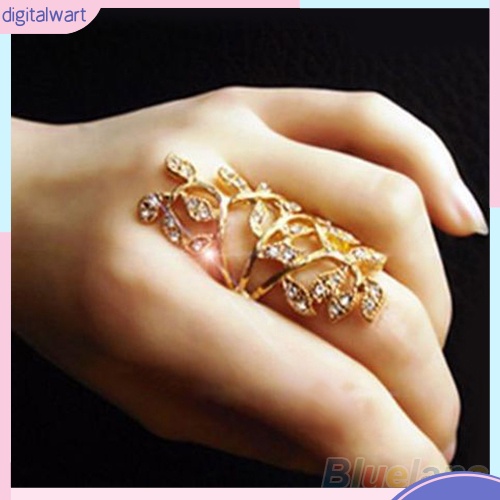 Nhẫn đeo giữa ngón tay hình chiếc lá đính đá sang trọng dành cho nữ