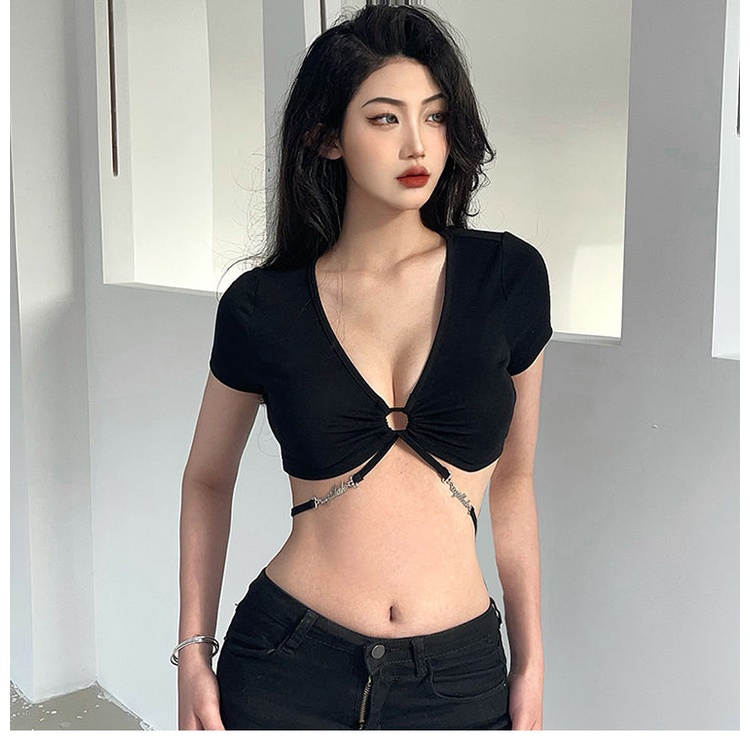 Áo Croptop Cổ Chữ V Khoét Sâu Quyến Rũ Thời Trang Âu Mỹ