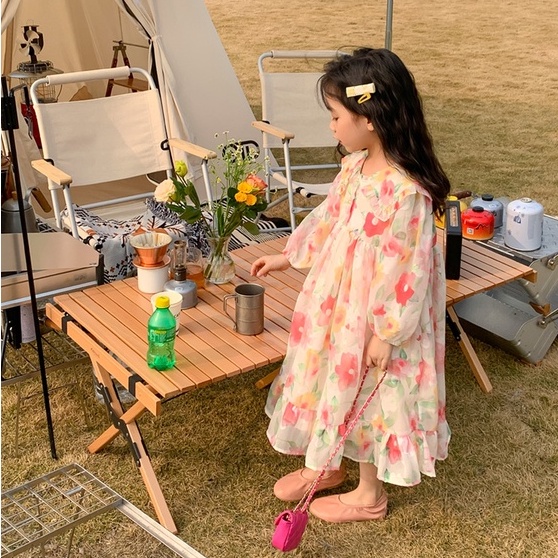 Đầm Voan Tay Dài Kiểu Hàn Quốc Dễ Thương Cho Bé Gái