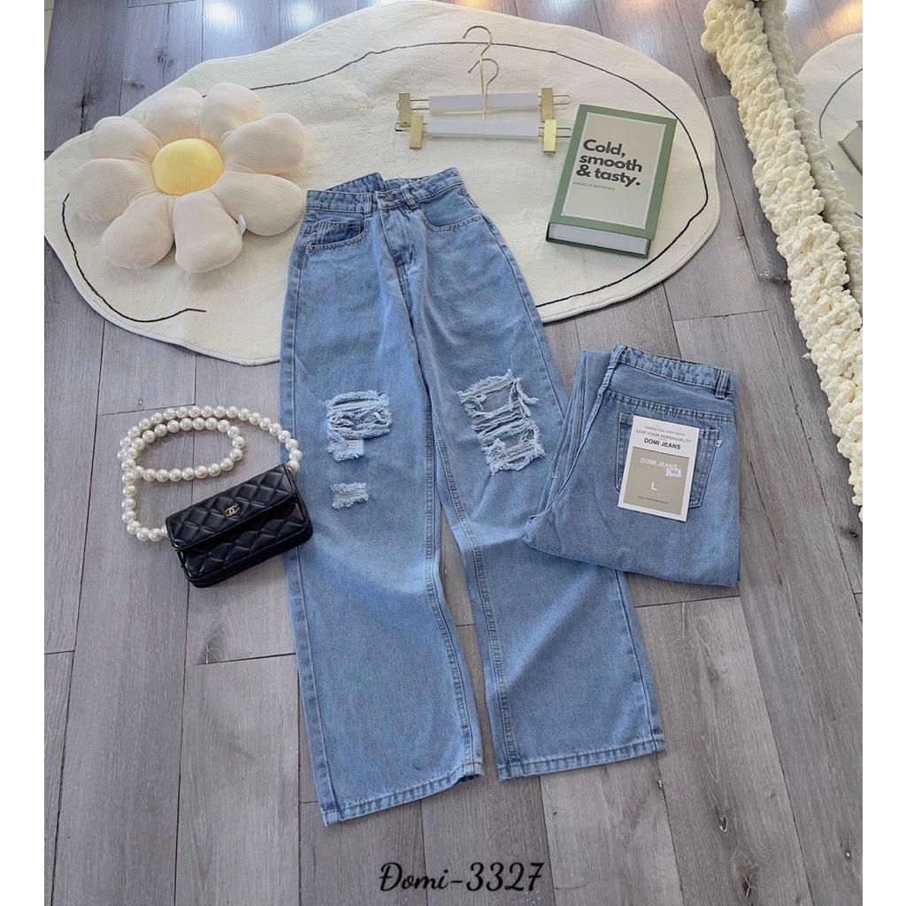 [VIDEO+FREESHIP ] QUẦN JEANS ỐNG RỘNG NỮ LƯNG CAO LAI CUỐN RÁCH 2 ĐÙI VUÔNG XỊN SÒ ĐẲNG CẤP MÀU XANH NHẠT HOT HIT HADI