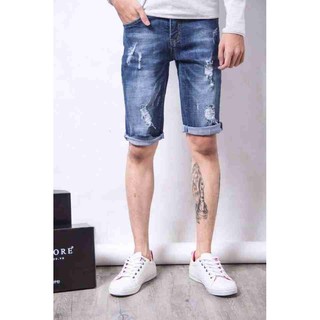 Quần short jean nam xanh rách cao cấp 001
