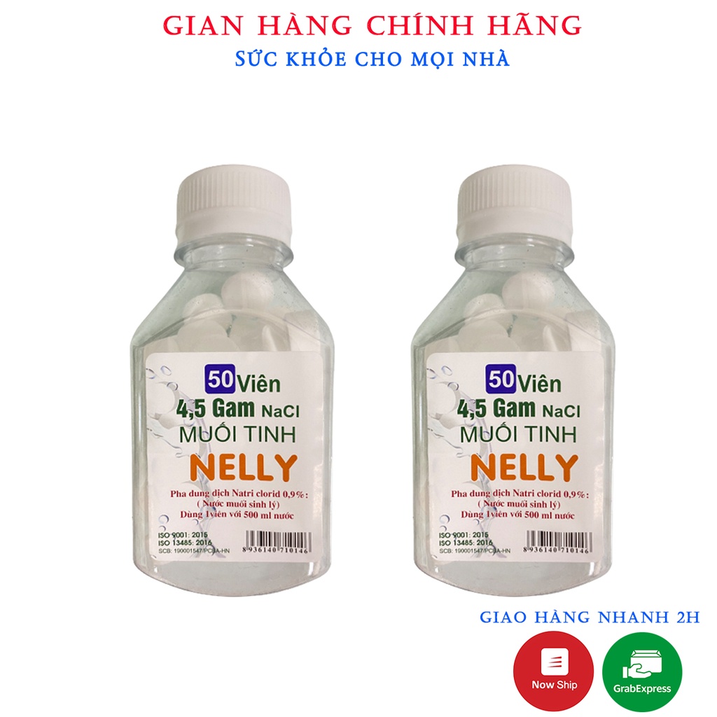 Muối viên tinh khiết NELLY - Hộp 50 viên muối sinh lý An phú, tự pha dùng súc miệng, rửa mũi, vết thương, sát khuẩn