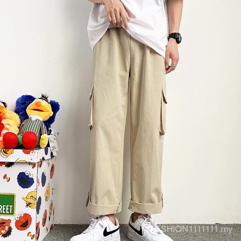 Quần ống rộng Có Túi Màu Trơn Phong Cách Hip Hop Thời Trang Mùa Hè Cho Nam