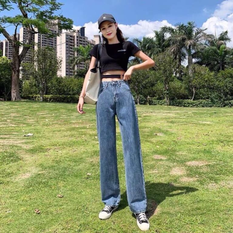 Quần jean bò ống rộng quần jean bò ống suông jeans nữ cạp cao hot 2021 | BigBuy360 - bigbuy360.vn