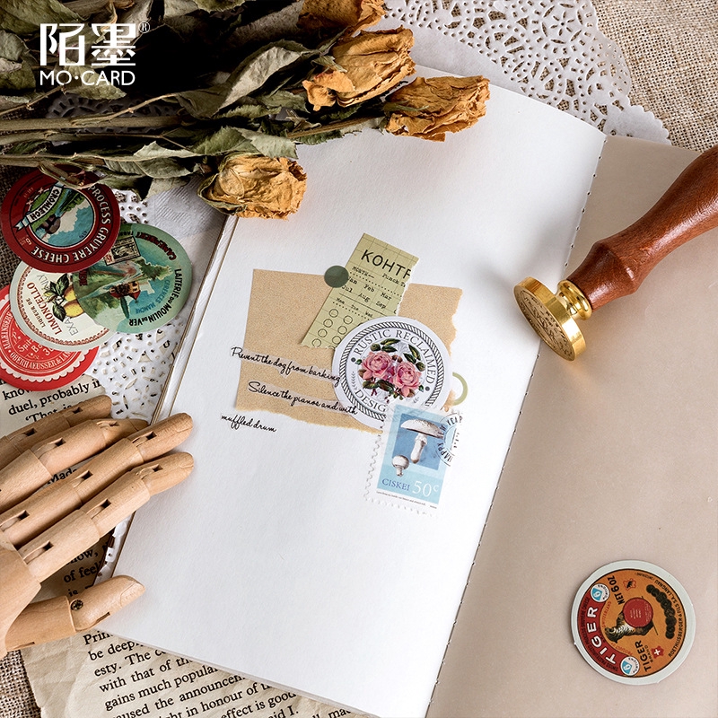 Hộp 45 Sticker Dán Trang Trí Sổ Lưu Niệm Hình Tròn Logo Vintage Box Sticker ST289