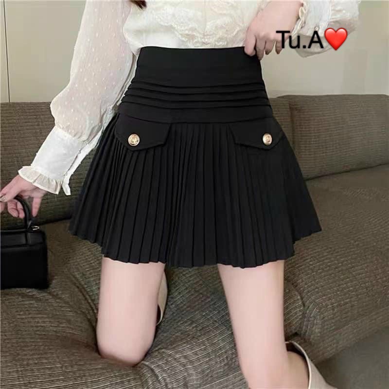 Chân váy xếp ly nhỏ cúc hoa