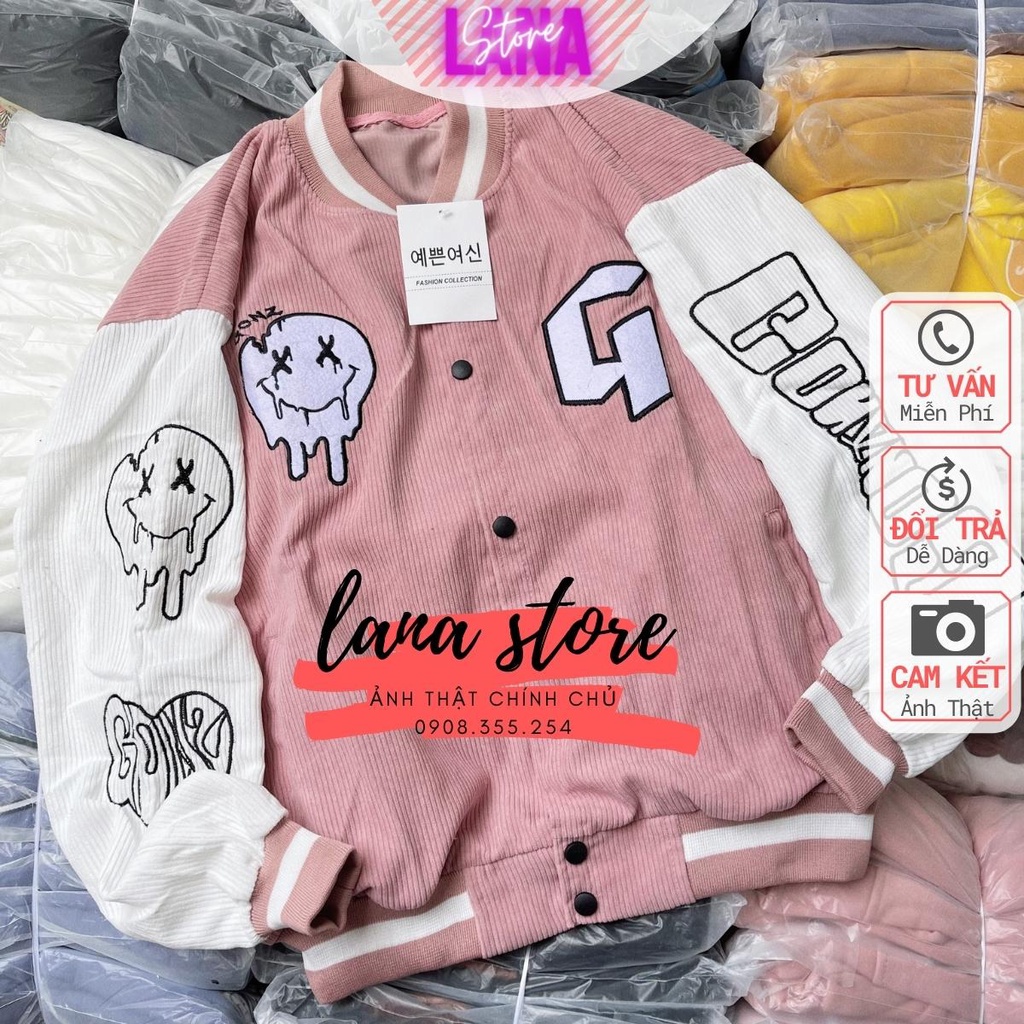 Áo Khoác Bomber Nhung Tăm nam nữ thêu chữ G form cực đẹp, Áo khoác unisex nam nữ