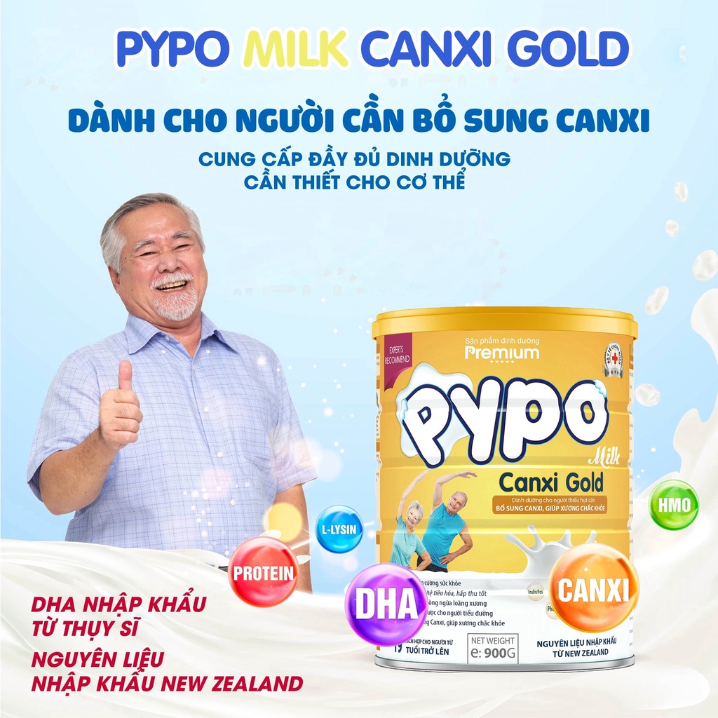 Sữa Bột Pypo Canxi Gold Dinh Dưỡng Bổ Sung Canxi Giúp Xương Chắc Khoẻ - Hộp 900g
