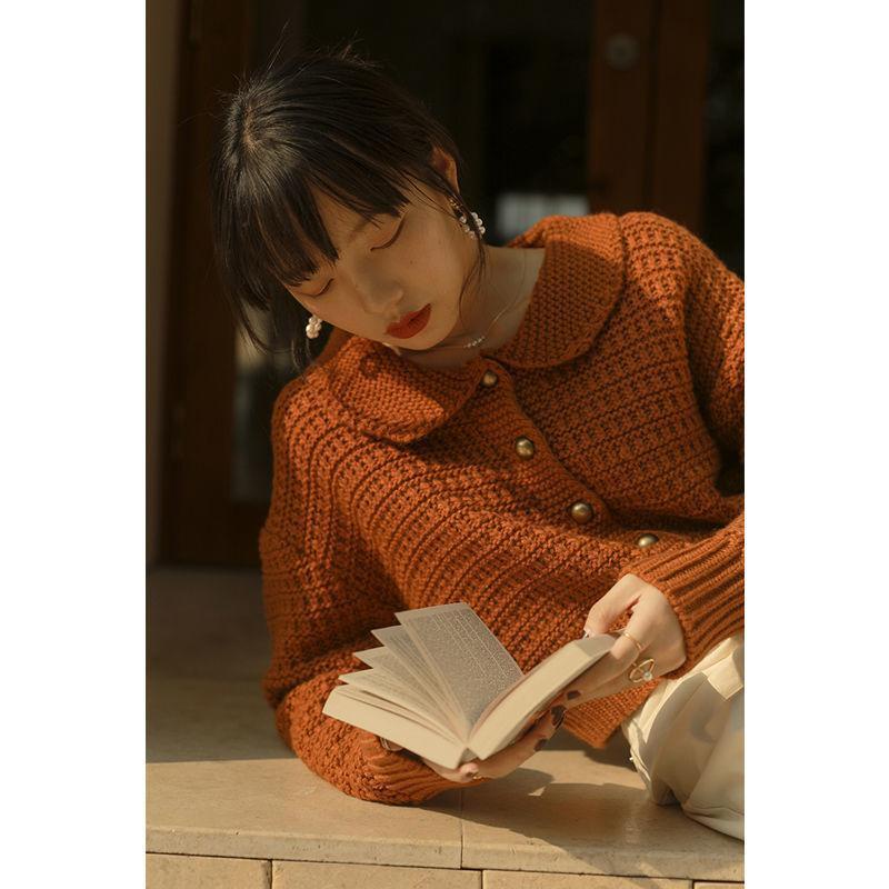 Áo khoác dệt kim dáng rộng cổ búp bê kiểu cổ điển thanh lịch thời trang