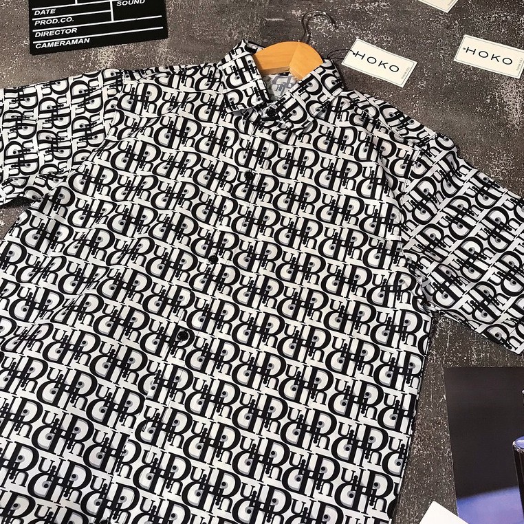 Áo sơ mi Nam Nữ 🔅FULL SIZE🔅 Áo sơ mi 3D cộc tay form rộng họa tiết Dior chất vải mềm mịn, thoáng mát chuẩn size