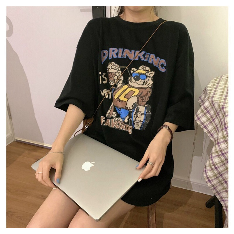 Áo Thun Form Rộng Nam Nữ Unisex Tay Lỡ Dáng Suông In Hình DRINKING  - ĐĂNG QUANG CLOTHER