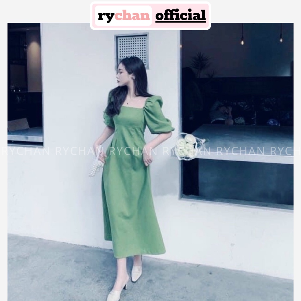 Đầm Dự Tiệc Dáng Dài Cổ Vuông Tay Phồng To Thắt Eo Cho Các Nàng Nữ Tính, Đầm Nữ Xinh Đi Chơi Màu Mint Dịu Mắt - DX9880