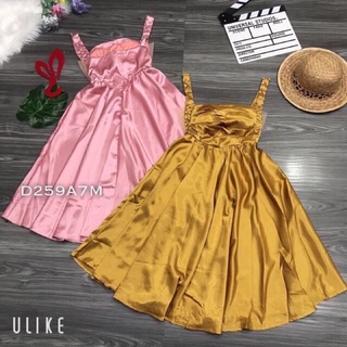 Đầm lụa đính ngọc phối lưới 2 dây