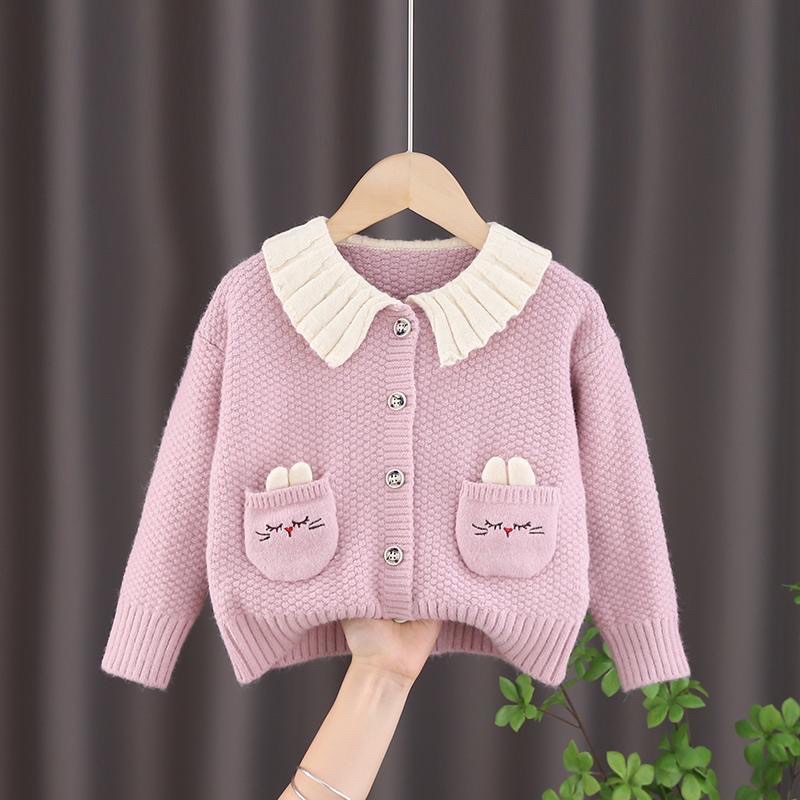 Áo khoác len cardigan bé gái, chất len đanh mượt, không xù