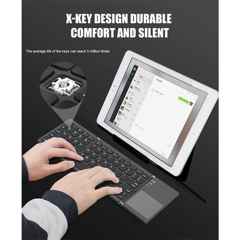 Tăng Năng Suất Bàn Phím Gập Mini B033, Bàn Phím Không Dây Tương Thích Bluetooth Với Touchpad Cho Windows, Android, Ios-Sun. Vn
