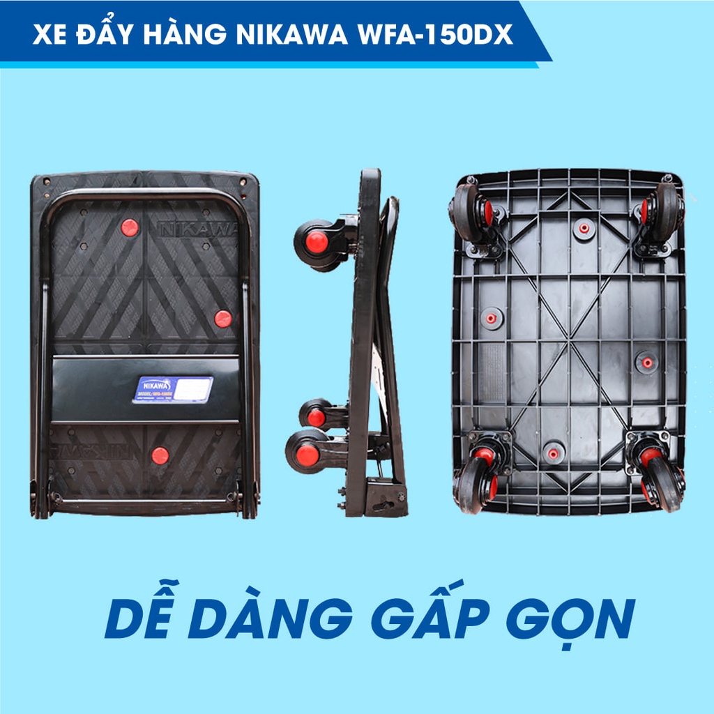 Xe đẩy hàng kéo hàng 4 bánh chống ồn sàn nhựa tay cầm thép 150kg Nikawa , bảo hành 18 tháng, hỏa tốc HN WFA-150DX MAXBUY